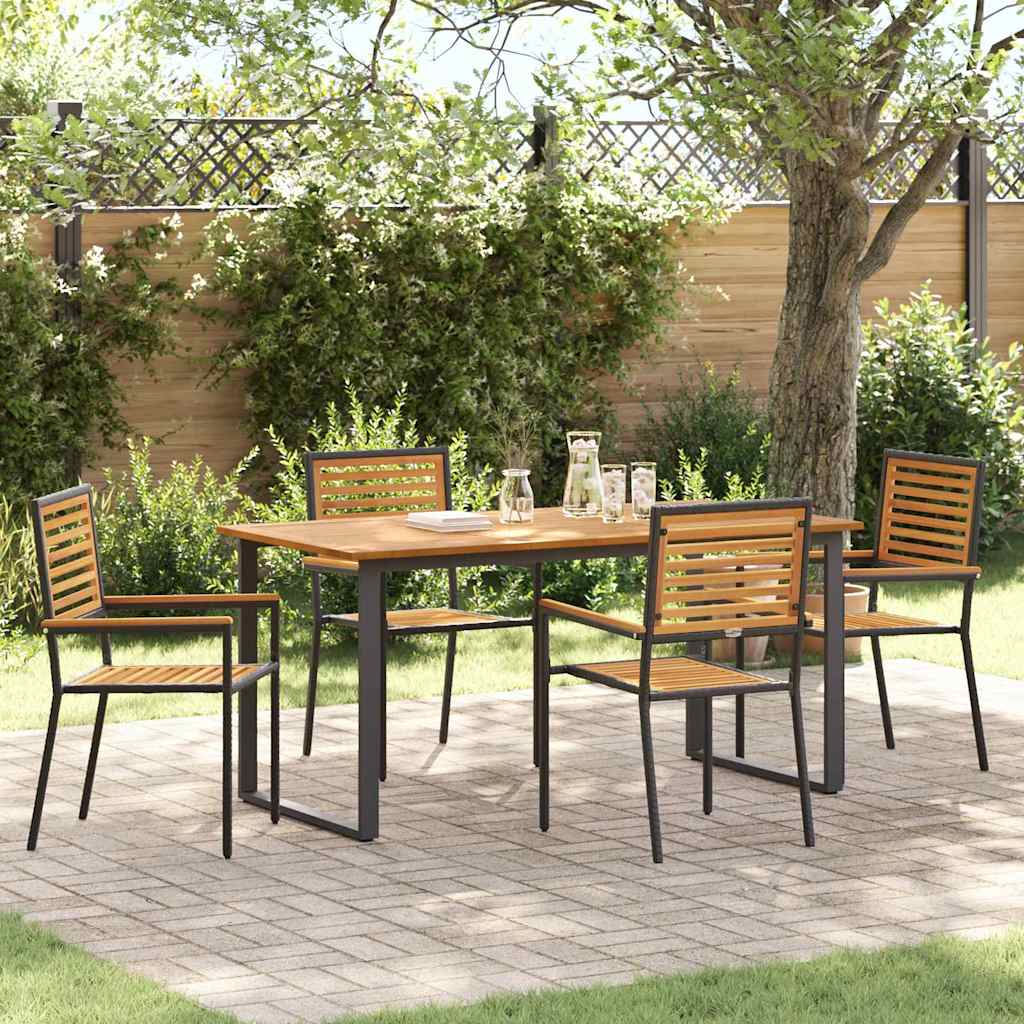 Garden Dining Set 7 pcs Solid Acacia Wood Black 160 cm table length 4-Seater