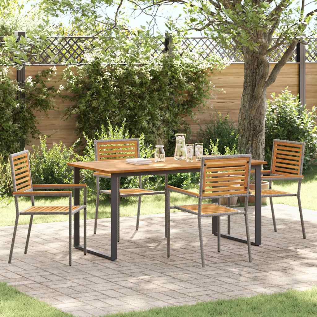 Garden Dining Set 7 pcs Solid Acacia Wood Grey 160 cm table length 4-Seater