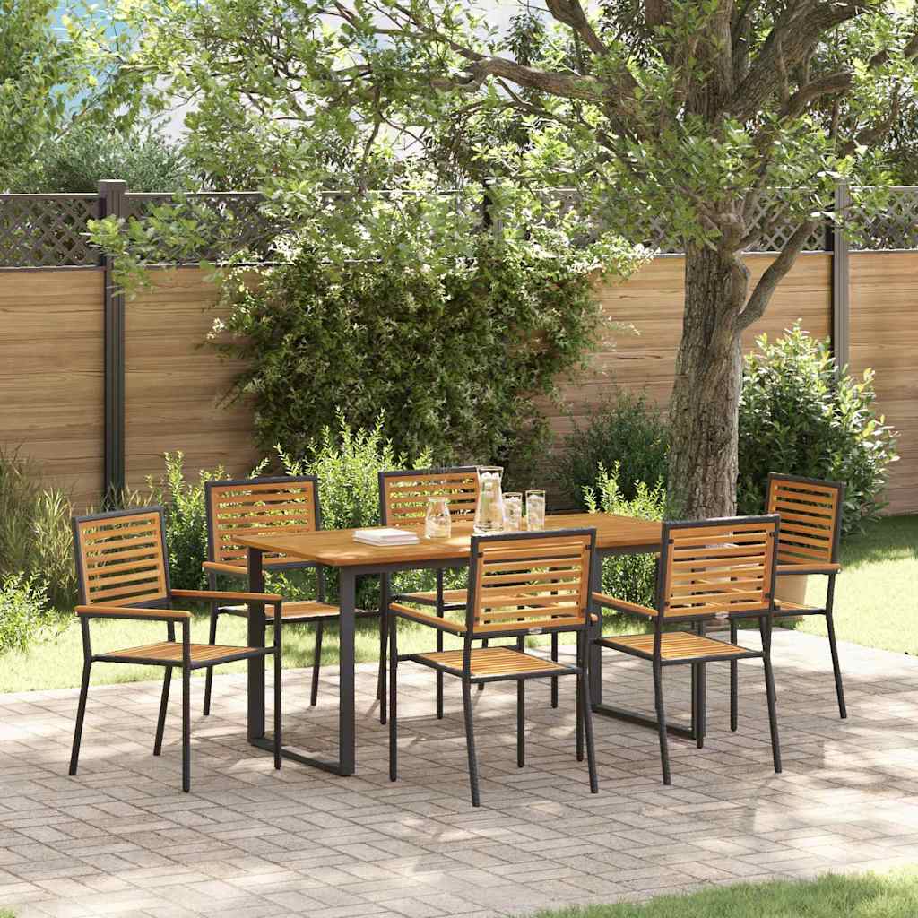 Garden Dining Set 7 pcs Solid Acacia Wood Black 160 cm table length 6-Seater