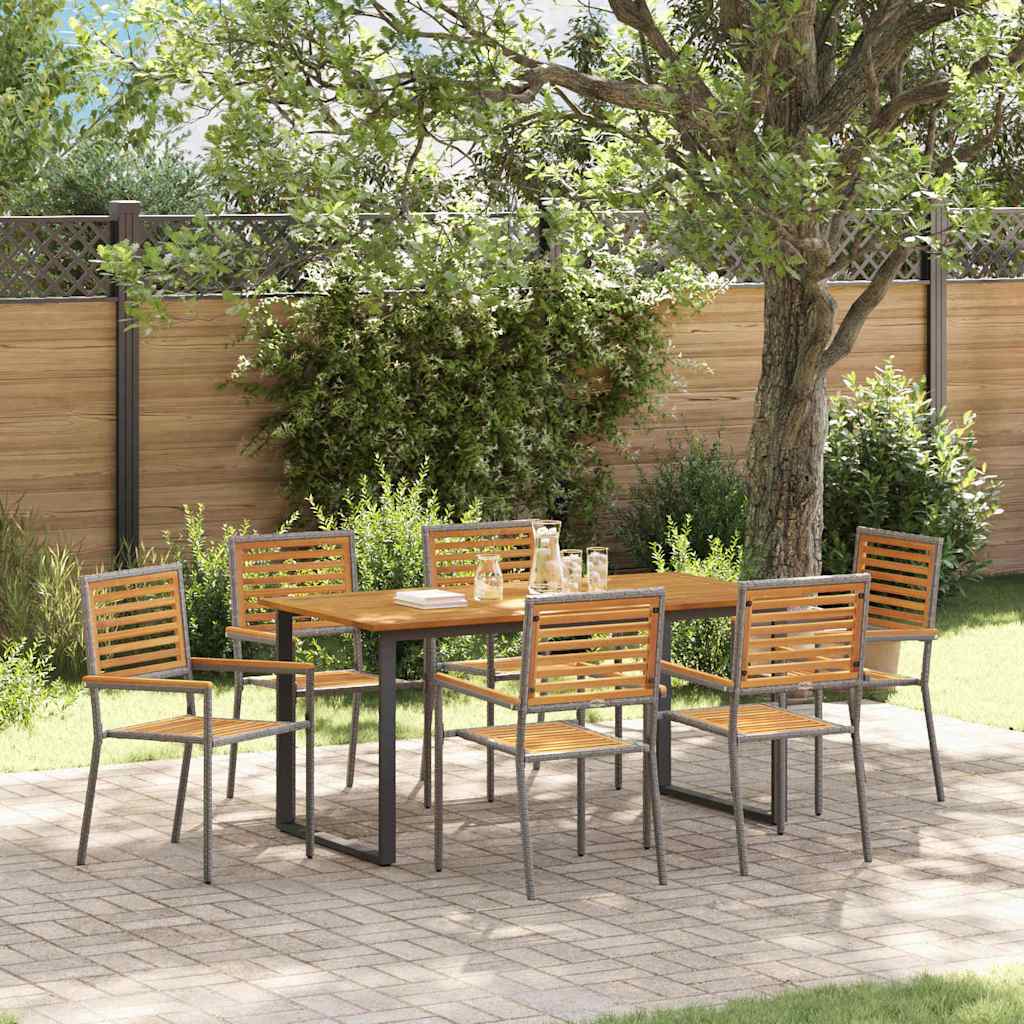 Garden Dining Set 7 pcs Solid Acacia Wood Grey 160 cm table length 6-Seater