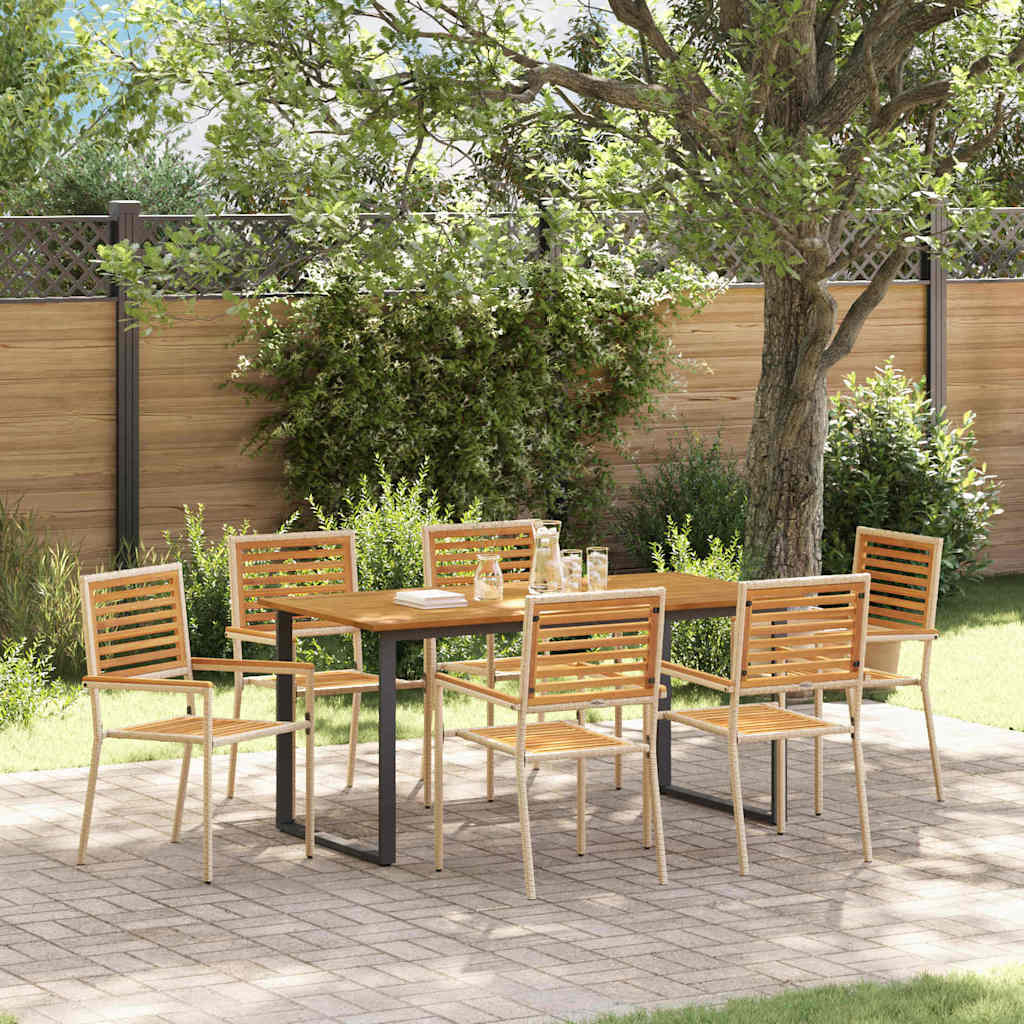Garden Dining Set 7 pcs Solid Acacia Wood Beige 160 cm table length 6-Seater
