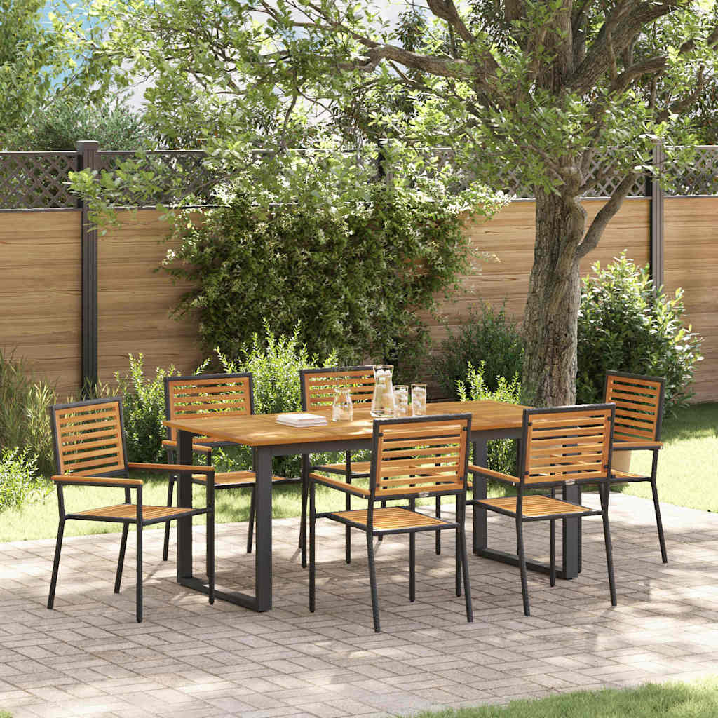Garden Dining Set 7 pcs Solid Acacia Wood Black 180 cm table length 6-Seater