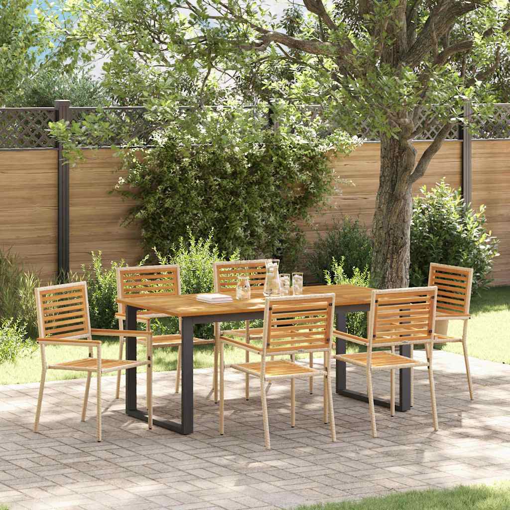 Garden Dining Set 7 pcs Solid Acacia Wood Beige 180 cm table length 6-Seater