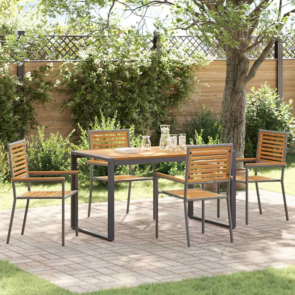 Garden Dining Set 7 pcs and Brown Poly Rattan Grey 140 cm table length