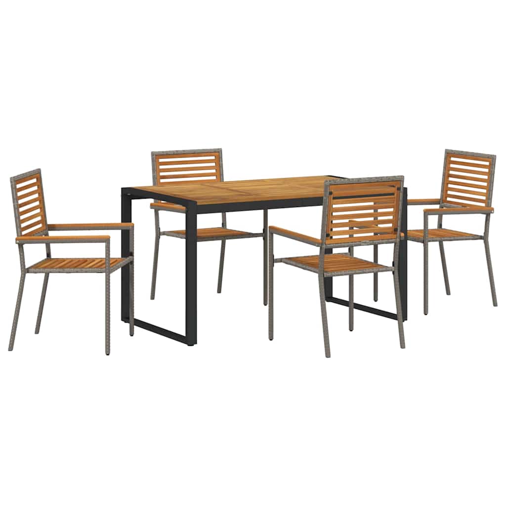 Garden Dining Set 7 pcs and Brown Poly Rattan Grey 140 cm table length
