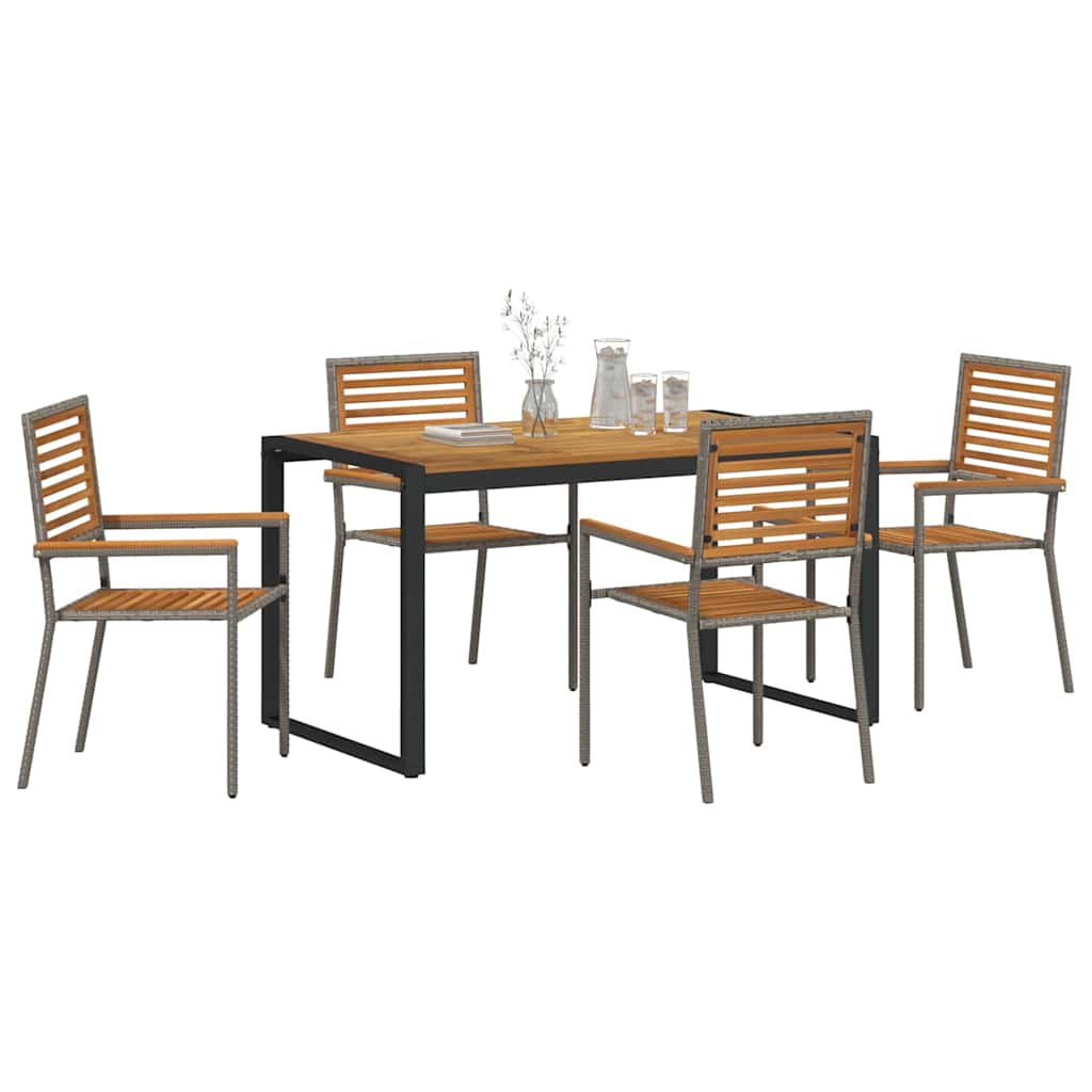 Garden Dining Set 7 pcs and Brown Poly Rattan Grey 140 cm table length