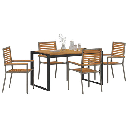 Garden Dining Set 7 pcs and Brown Poly Rattan Grey 140 cm table length