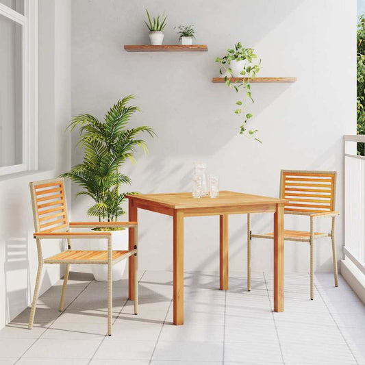 Garden Dining Set 5 pcs Solid Acacia Wood Beige 85 cm table length 2-Seater