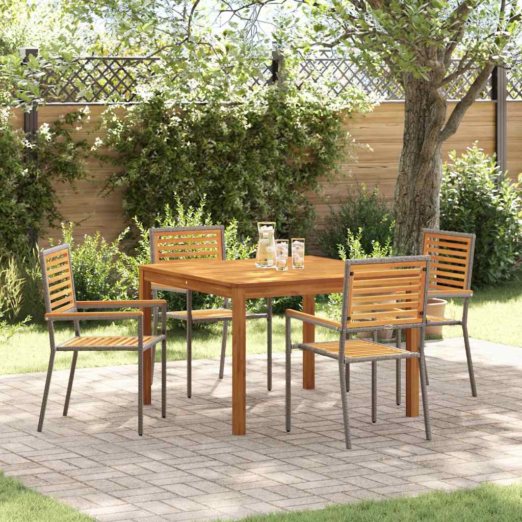 Garden Dining Set 5 pcs Solid Acacia Wood Grey 110 cm table length 4-Seater