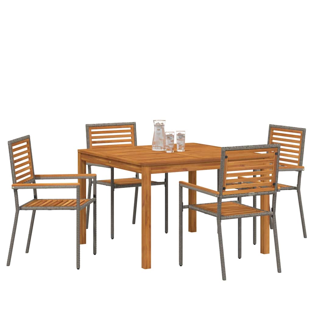 Garden Dining Set 5 pcs Solid Acacia Wood Grey 110 cm table length 4-Seater