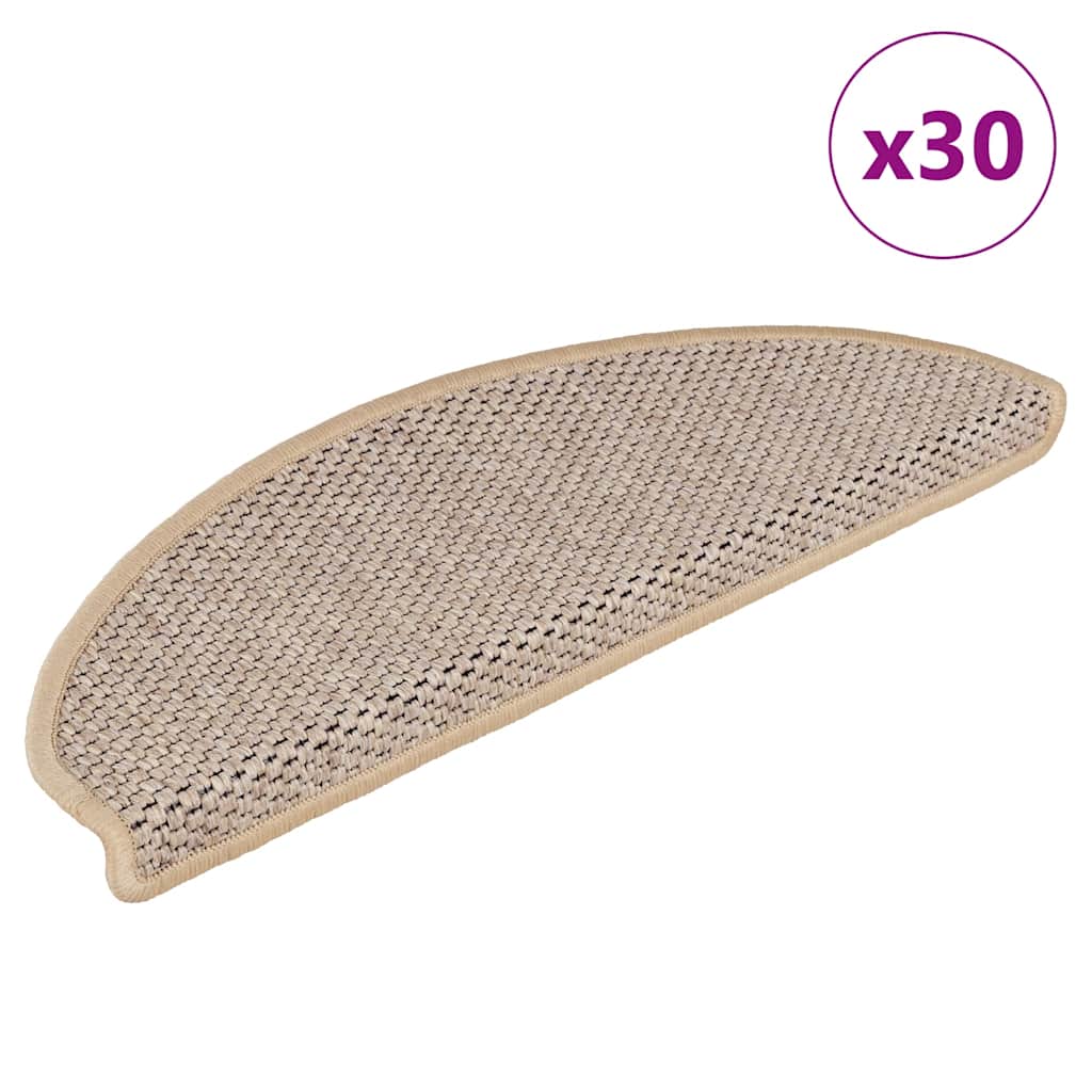 vidaXL Stair Mats Self-adhesive Sisal-Look 30pcs 65x21x4cm Light Beige 1