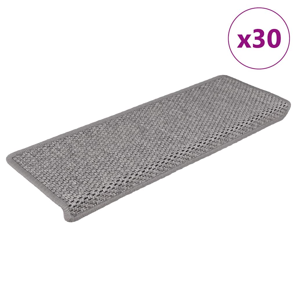 vidaXL Stair Mats Self-adhesive Sisal-Look 30 pcs 65x21x4 cm Silver 1