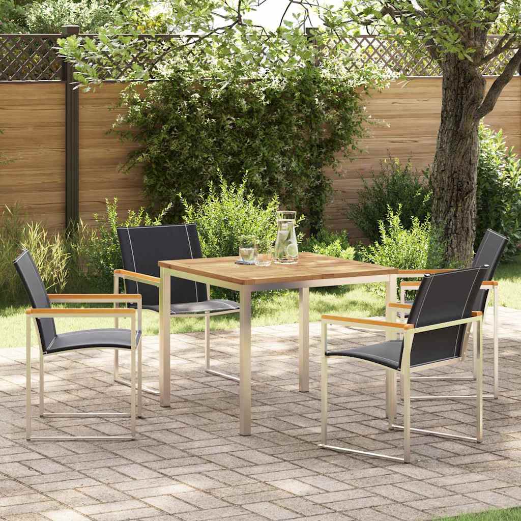Garden Dining Set 5 pcs and Stainless Steel Solid acacia wood 4 90 cm