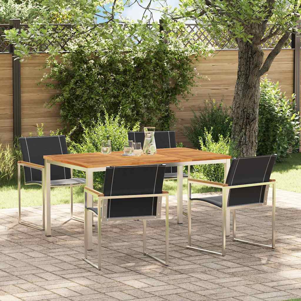Garden Dining Set 5 pcs and Stainless Steel Solid acacia wood 4 150 cm