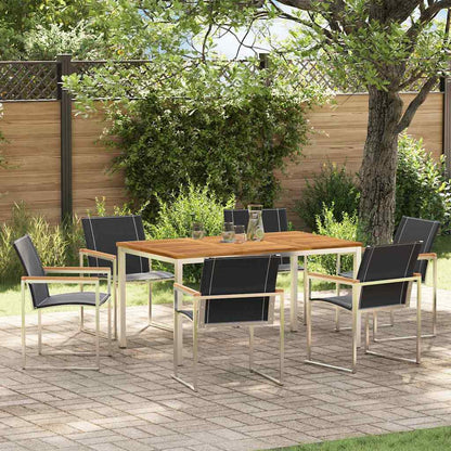 Garden Dining Set 5 pcs and Stainless Steel Solid acacia wood 6 150 cm