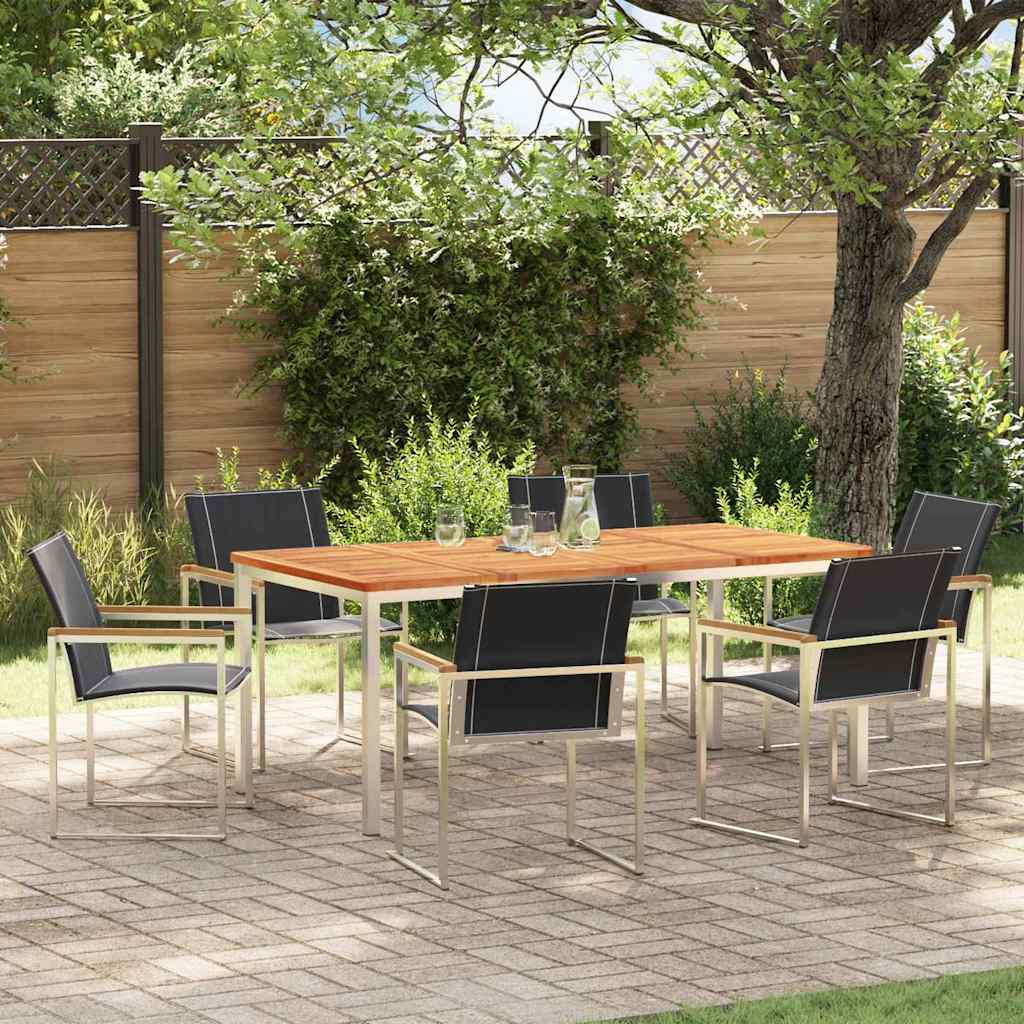 Garden Dining Set 5 pcs and Stainless Steel Solid acacia wood 6 180 cm