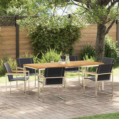Garden Dining Set 5 pcs and Stainless Steel Solid acacia wood 6 200 cm