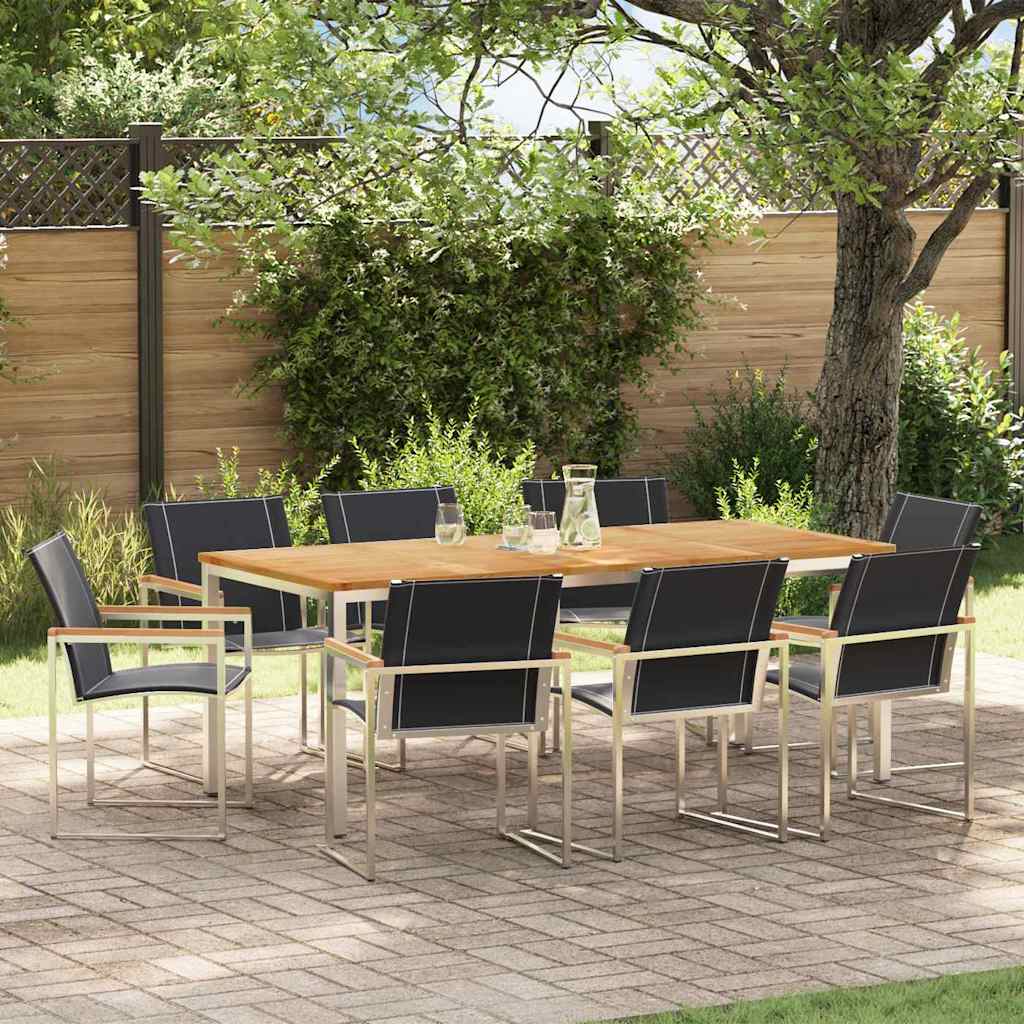 Garden Dining Set 5 pcs and Stainless Steel Solid acacia wood 8 200 cm