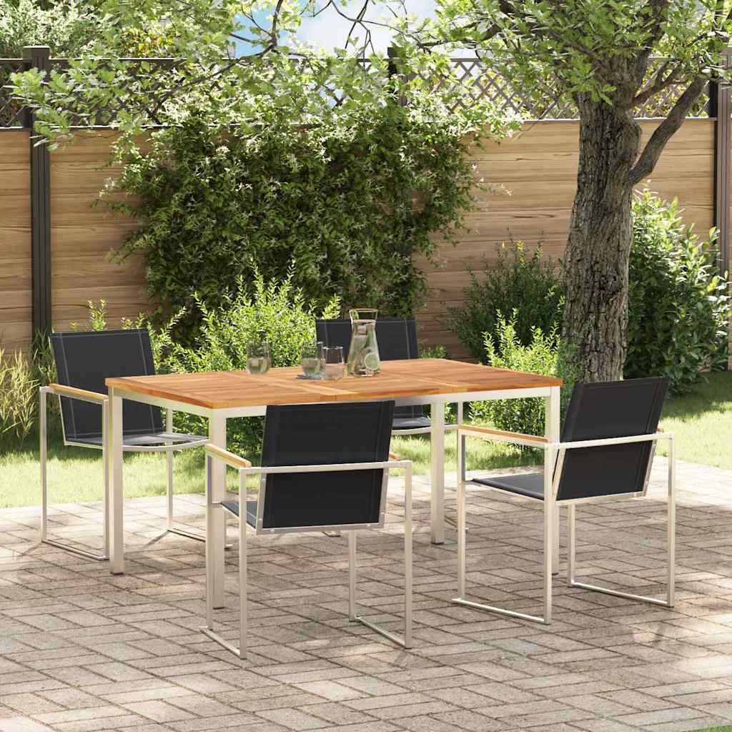 Garden Dining Set 5 pcs and Stainless Steel Solid teak wood 4 150 cm