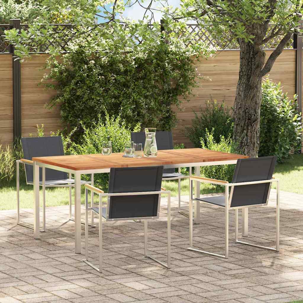 Garden Dining Set 5 pcs and Stainless Steel Solid teak wood 4 180 cm
