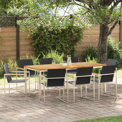 Garden Dining Set 5 pcs and Stainless Steel Solid teak wood 8 200 cm