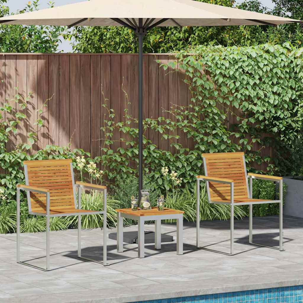 vidaXL Sun Lounger 3 pcs Solid Acacia Wood and Stainless Steel Brown 1