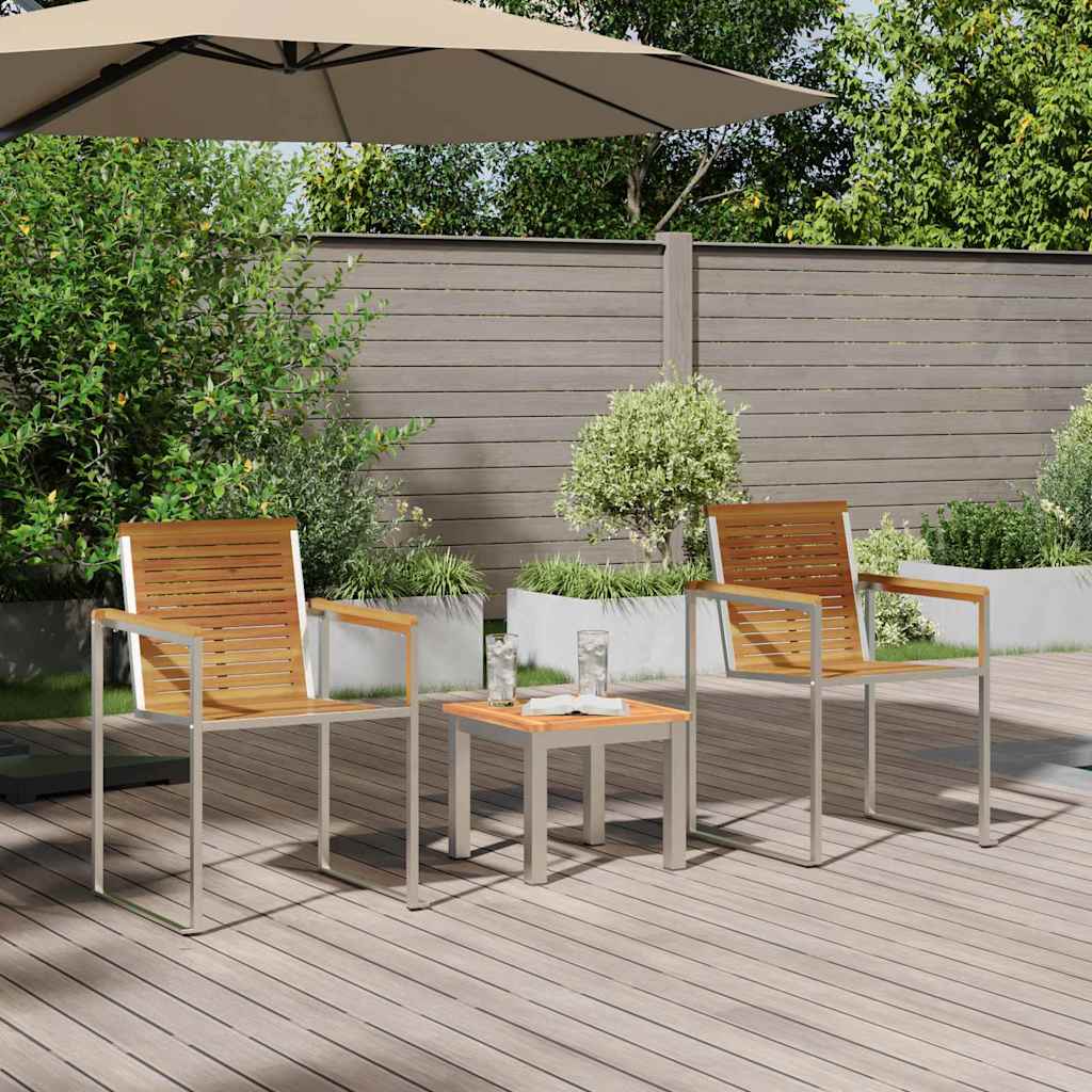 vidaXL Sun Lounger 3 pcs Solid Acacia Wood and Stainless Steel Brown 4
