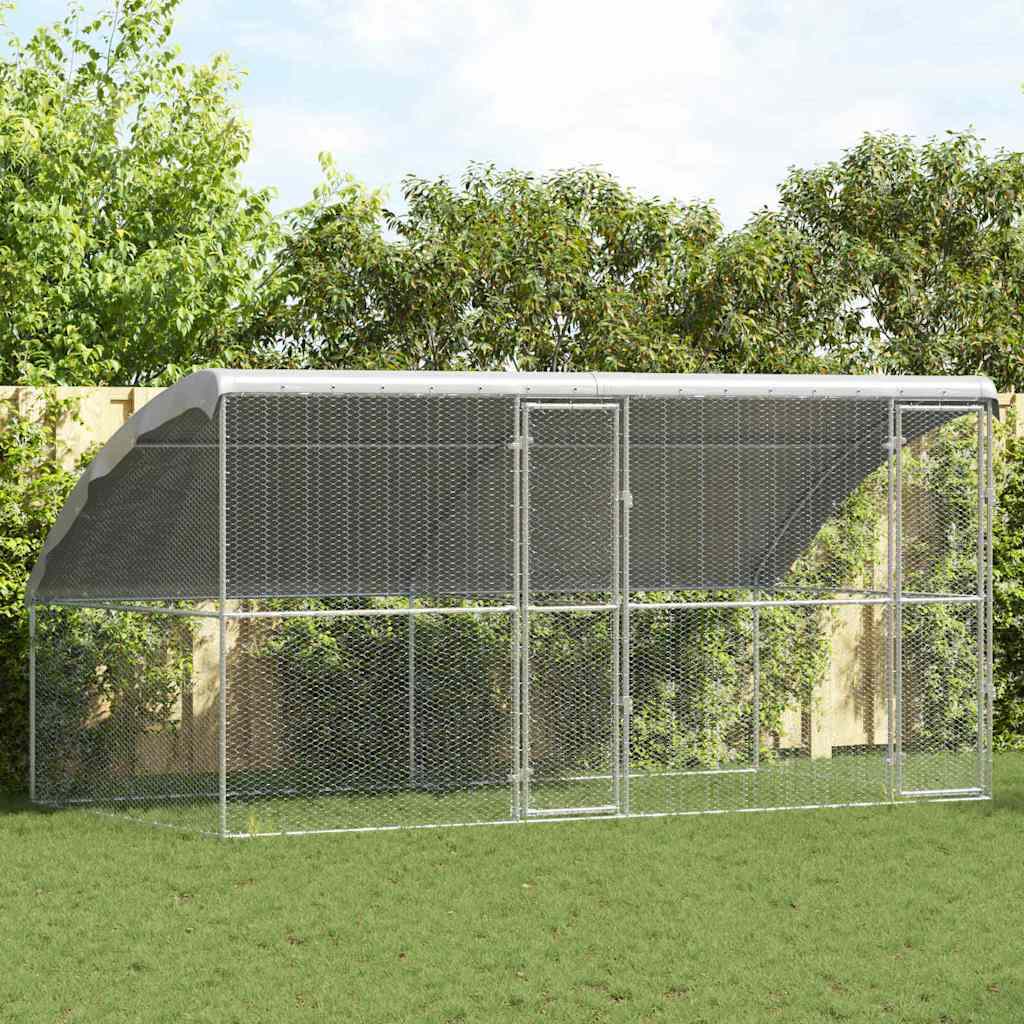 vidaXL Chicken Cage with 2 Doors 2 pcs Silver 400x200x200cm 1
