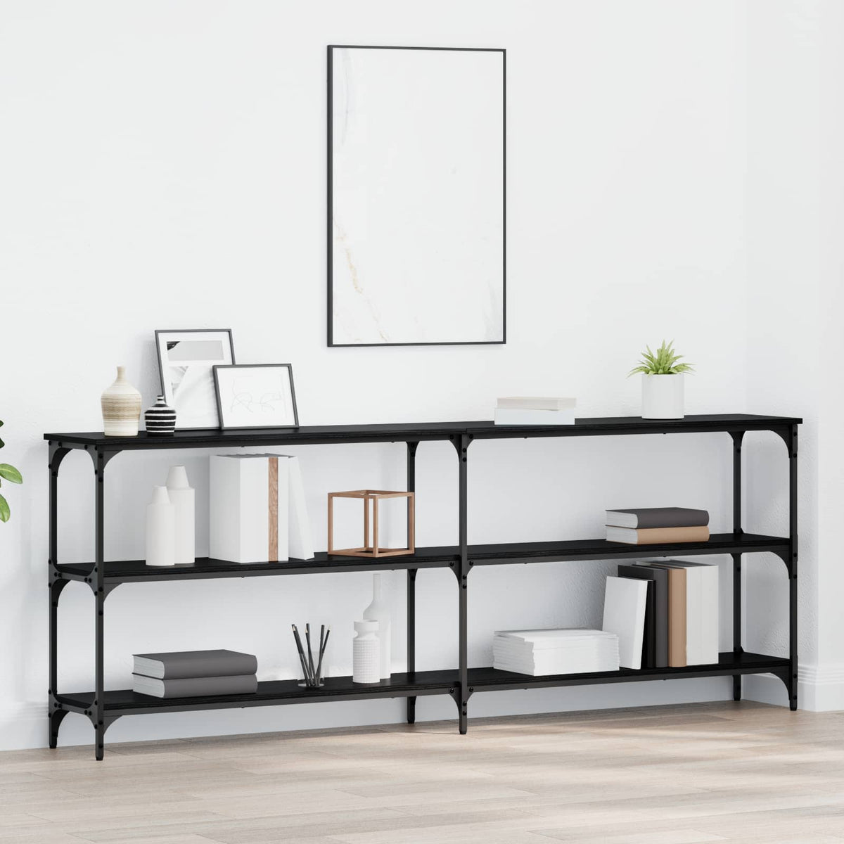 Console Table 100x29x75 cm Engineered Wood Black oak 200 cm
