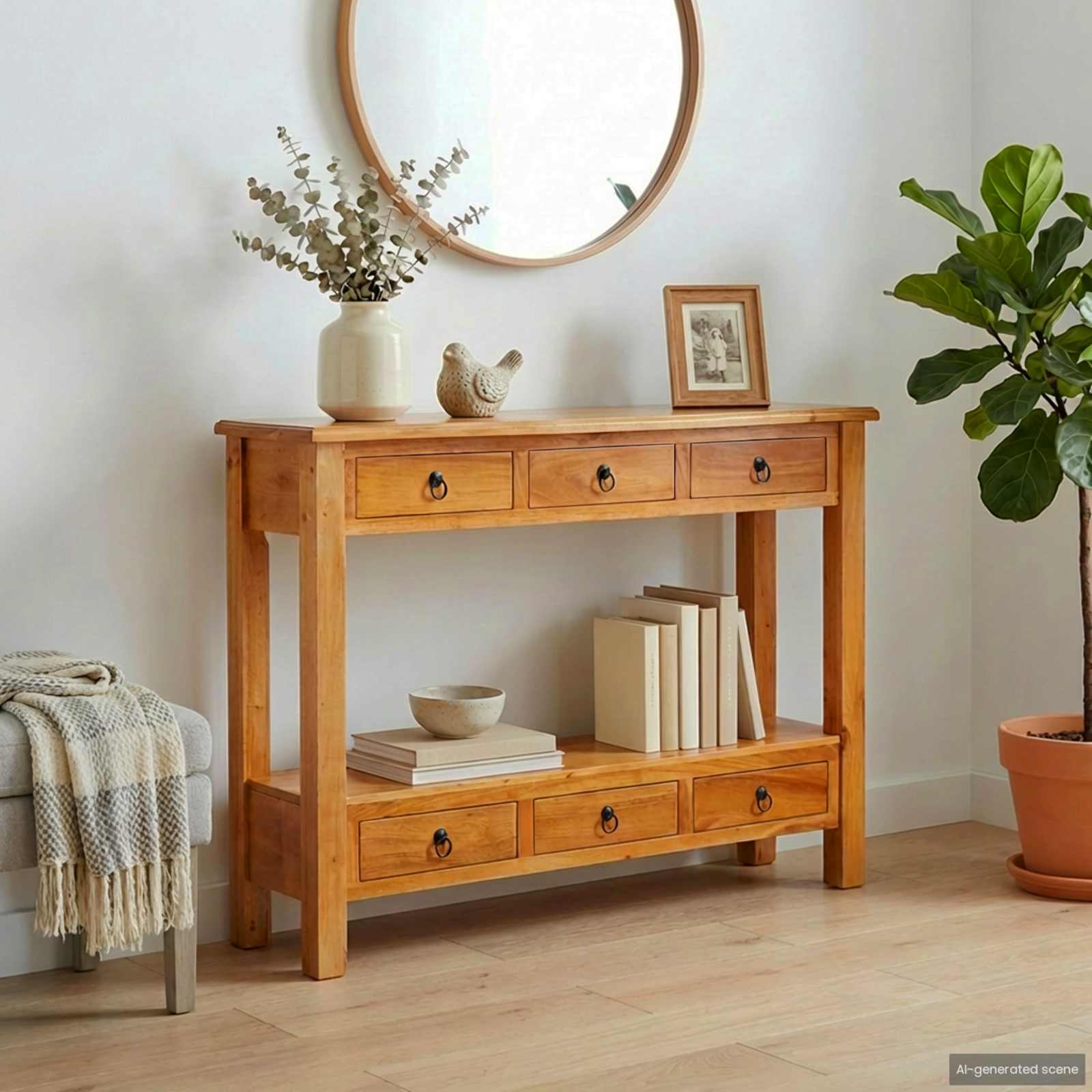 vidaXL Console Table Natural 115 x 32 x 76 cm Solid Mahogany Wood 1