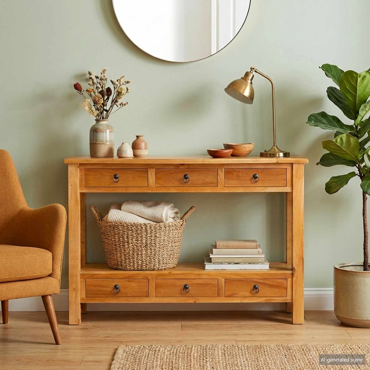 vidaXL Console Table Natural 115 x 32 x 76 cm Solid Mahogany Wood 3