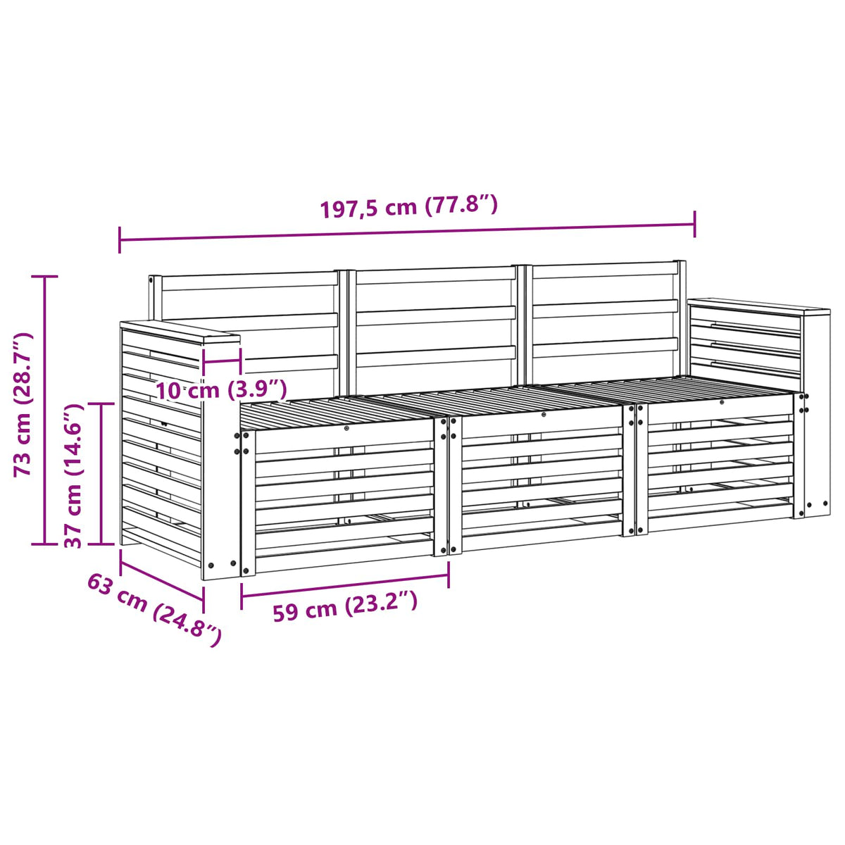 vidaXL Sofa Sets 3 pcs Natural Solid Acacia Wood 6