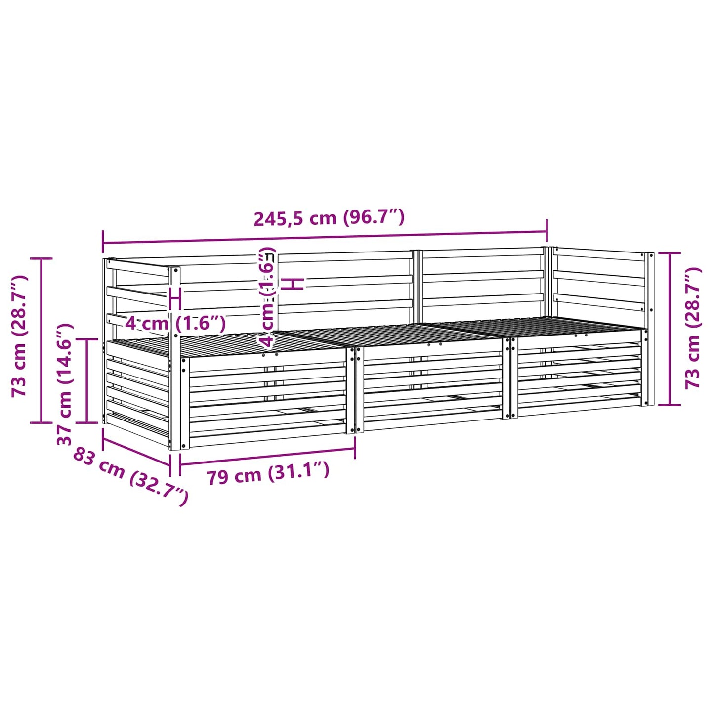 vidaXL Outdoor Sofa Set 3 pcs Natural Solid Acacia Wood 6
