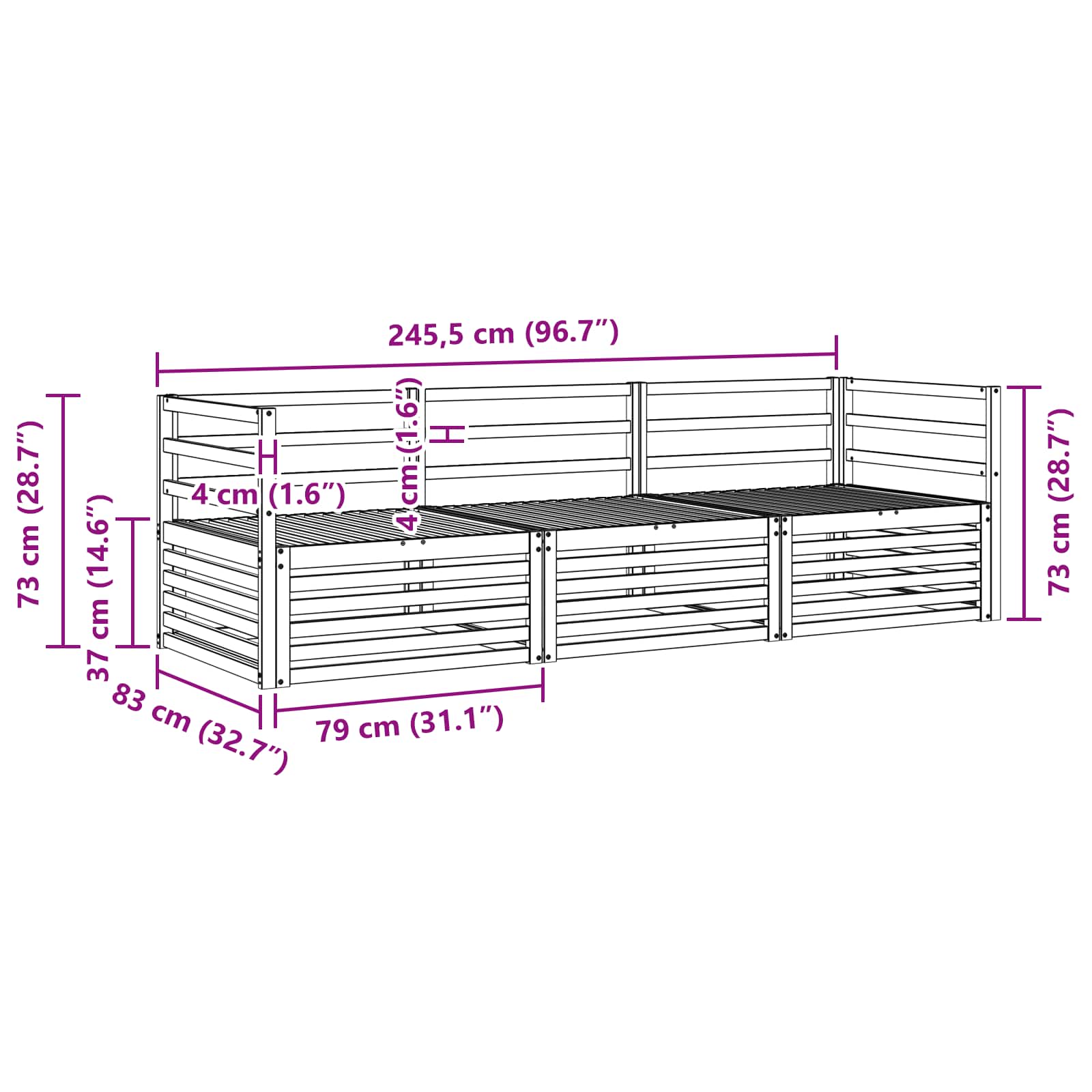 vidaXL Outdoor Sofa Set 3 pcs Natural Solid Acacia Wood 6