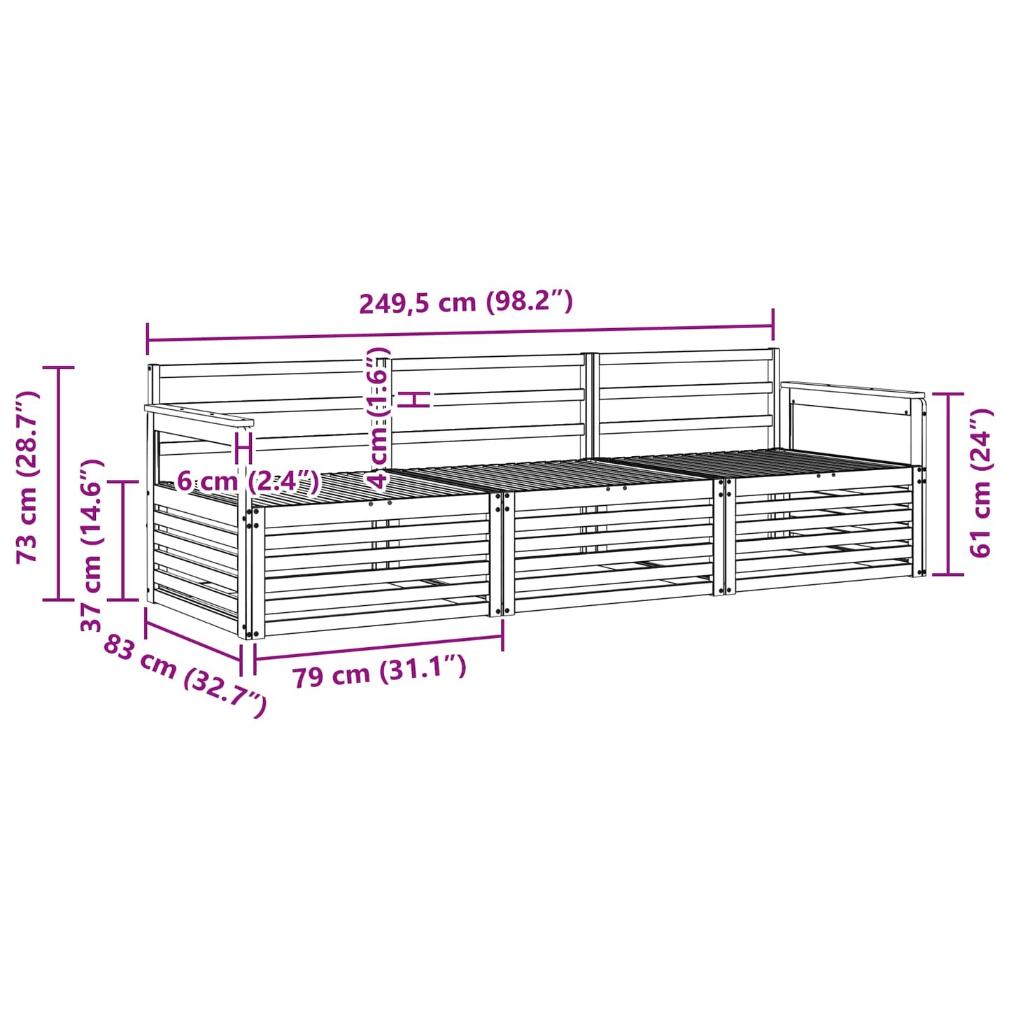 vidaXL Outdoor Sofa Set 3 pcs Natural Solid Acacia Wood 6