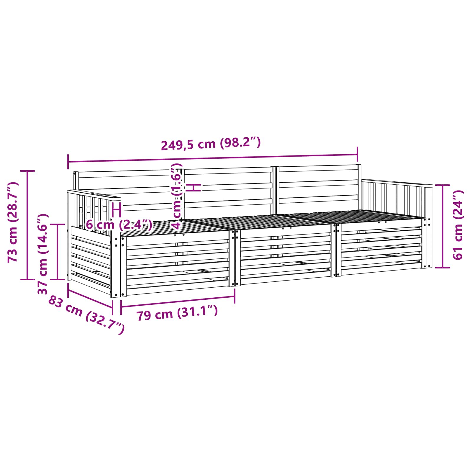 vidaXL Outdoor Sofa Set 3 pcs Natural Solid Acacia Wood 6