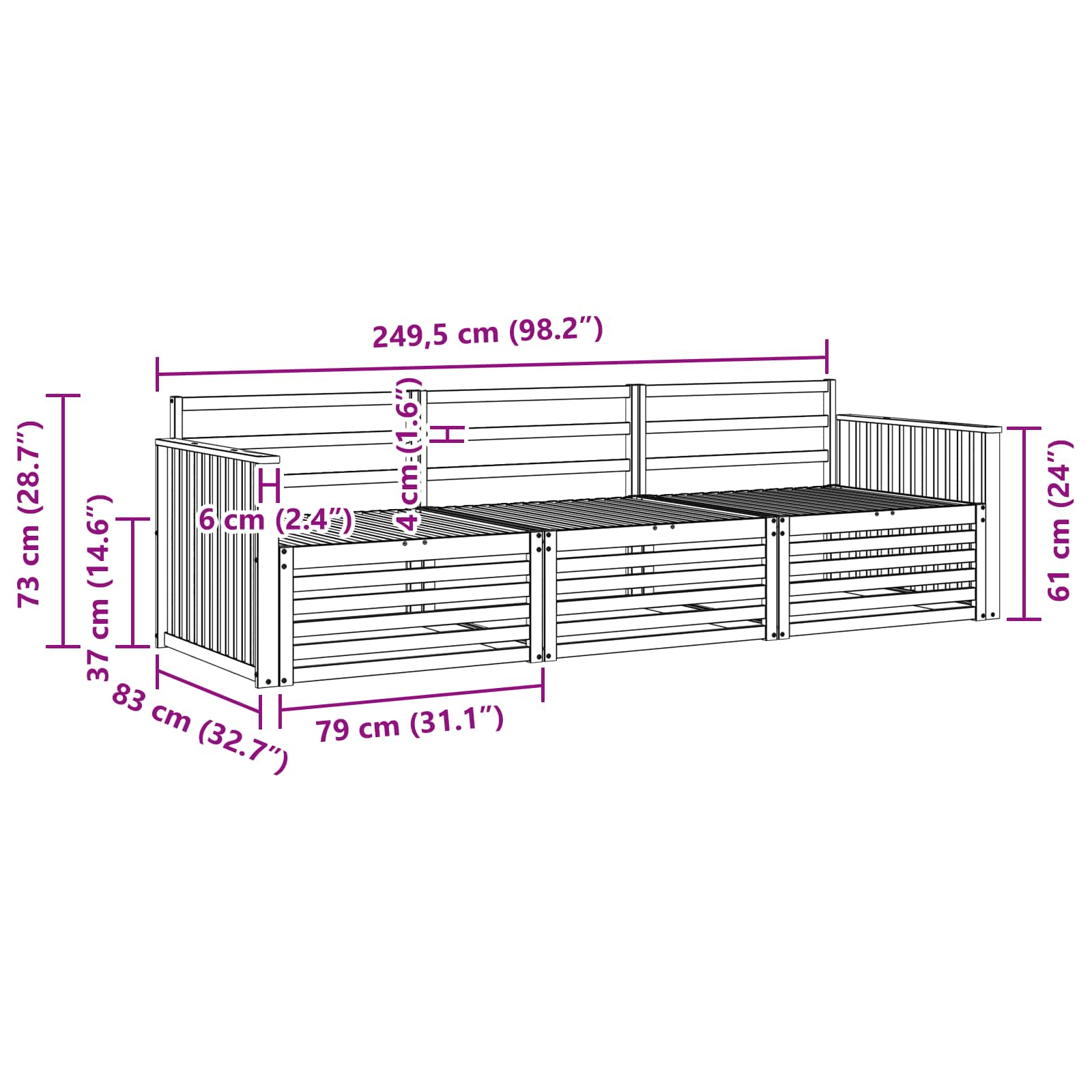 vidaXL Outdoor Sofa Set 3 pcs Natural Solid Acacia Wood 6