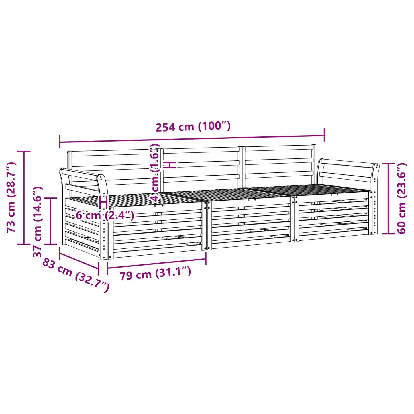 vidaXL Outdoor Sofa Set 3 pcs Natural Solid Acacia Wood 6
