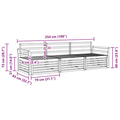 vidaXL Outdoor Sofa Set 3 pcs Natural Solid Acacia Wood 6