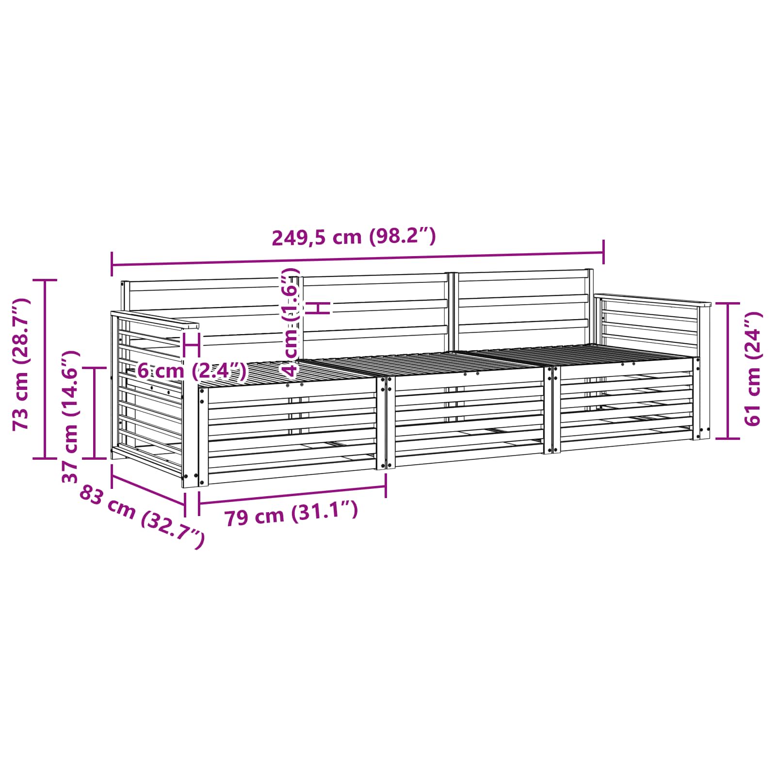 vidaXL Outdoor Sofa Set 3 pcs Natural Solid Acacia Wood 6