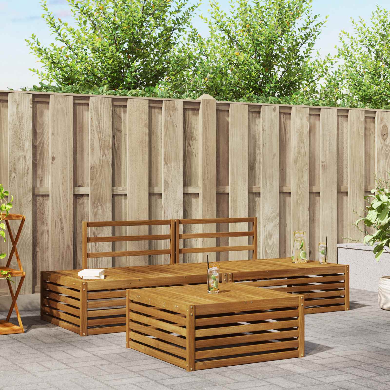 vidaXL 4 pcs Outdoor Sofa Set Solid Acacia Wood Natural 1