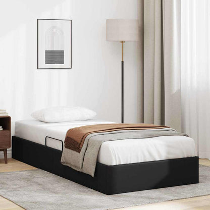 Storage Bed 100 x 190 cm Faux leather Black Twin