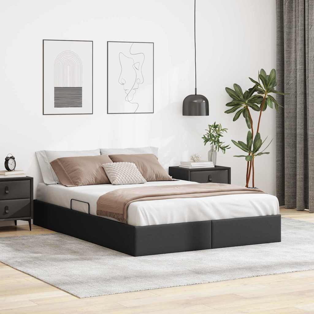 Storage Bed 100 x 190 cm Faux leather Black Queen