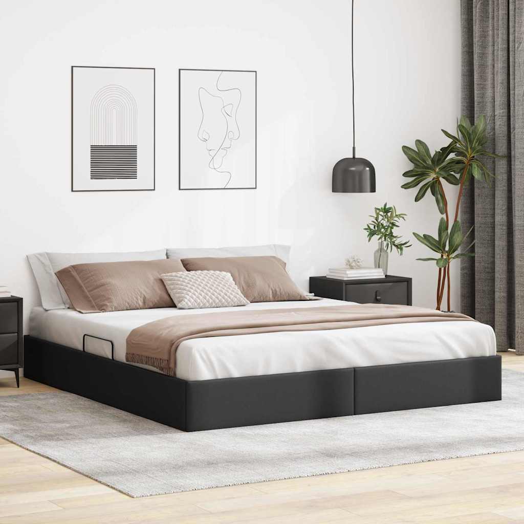 Storage Bed 100 x 190 cm Faux leather Black King