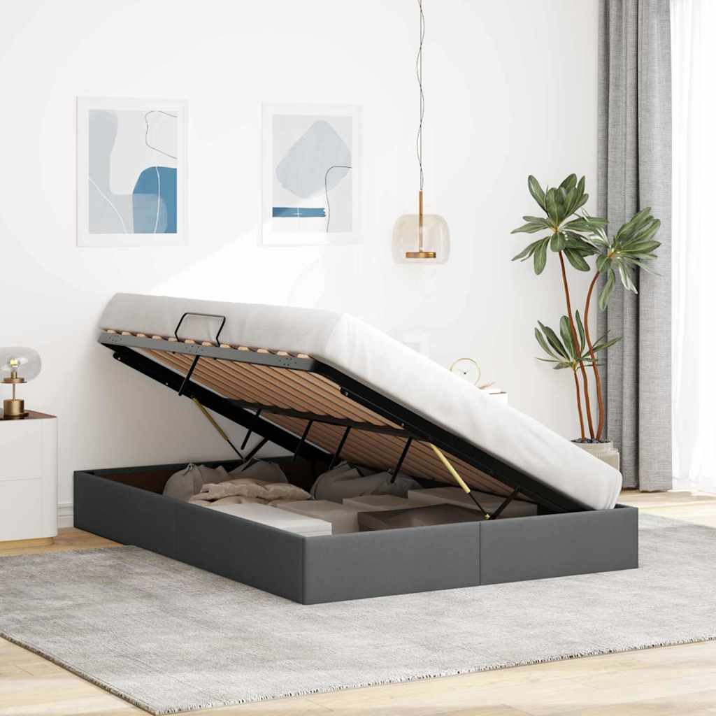 vidaXL Storage Bed with Storage Dark Grey 135 x 190 cm Fabric 4