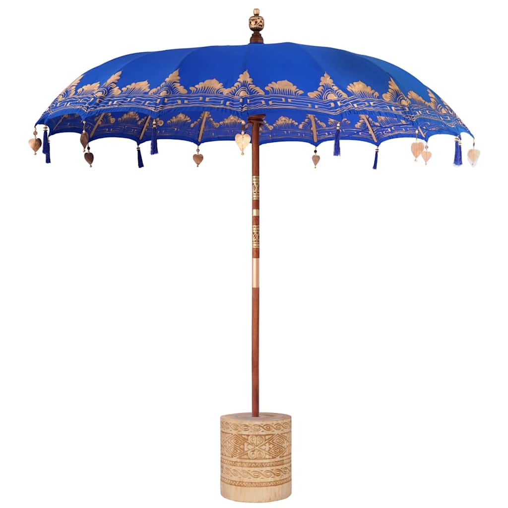 Balinese Parasol with Base Blue 215 x 215 x 260 cm with natural base