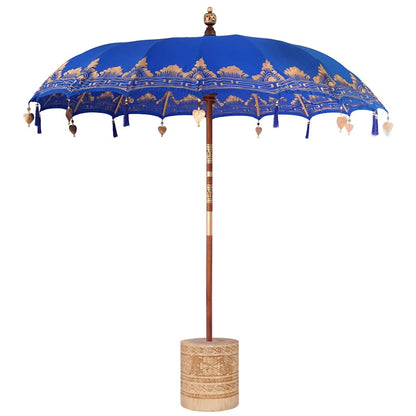 Balinese Parasol with Base Blue 215 x 215 x 260 cm with natural base