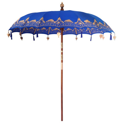 Balinese Parasol with Base Blue 215 x 215 x 260 cm with natural base