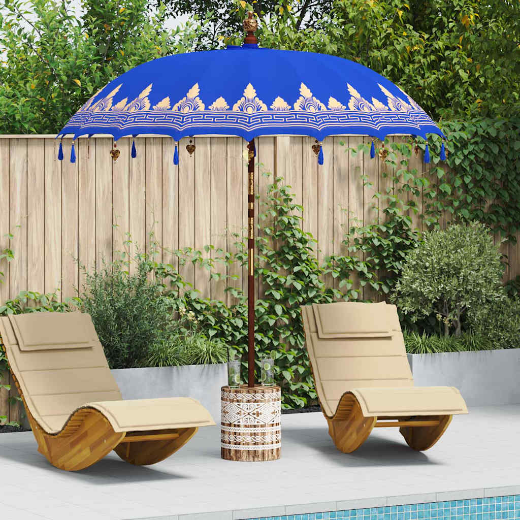 Balinese Parasol with Base Blue 215 x 215 x 260 cm with white washed base