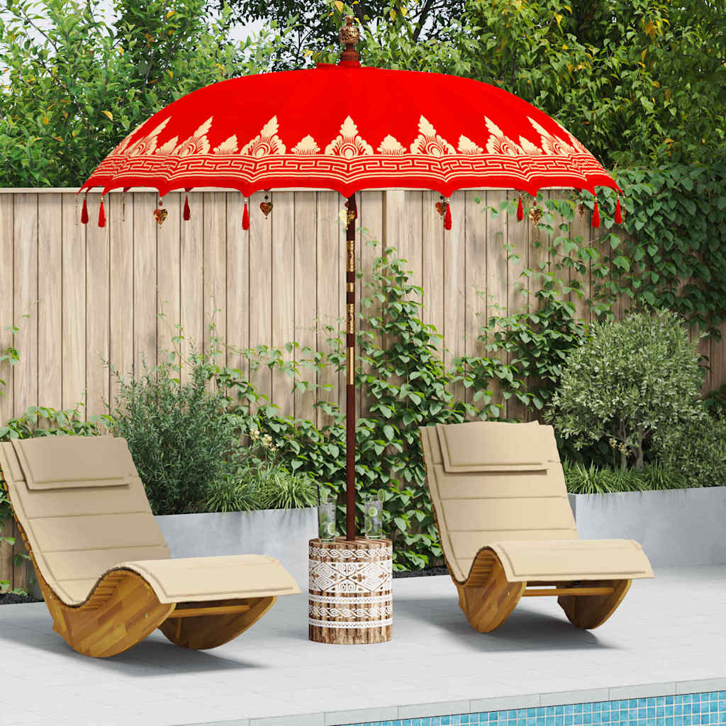 Balinese Parasol Red 180-190 Cotton and solid wood Ø 210-220 cm with white washed base